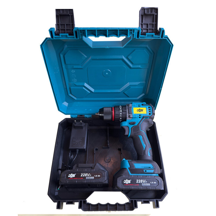 دریل پیچ گوشتی شارژی چکشی سه نظام ۱۰ میلیمتر 228 ولت جاب مدل JB-228 SUPER PRO مجموعه 5 عددی