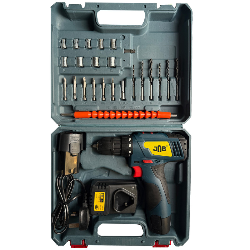 پیچ گوشتی چکشی شارژی 10 میلی متری 148ولت جاب مدل JB-148 AV Industrial مجموعه 40 عددی