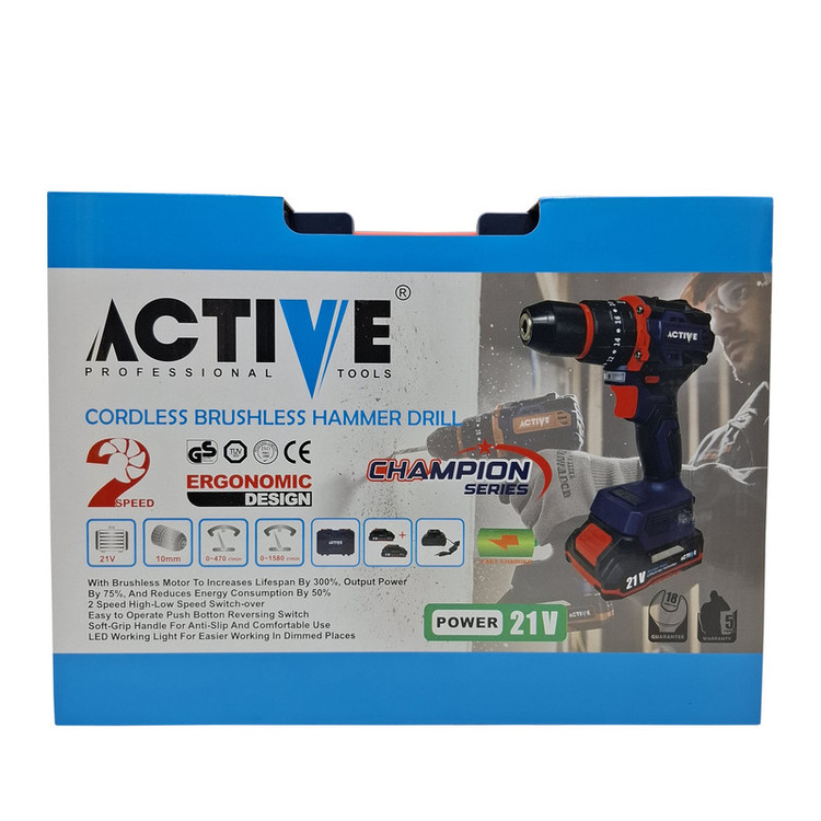 دریل چکشی شارژی براشلس 10میلی متری 21 ولت اکتیو مدل AC_7821CH