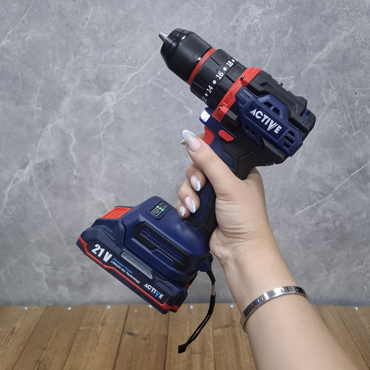 دریل چکشی شارژی براشلس 10میلی متری 21 ولت اکتیو تولز مدل 21V/7821