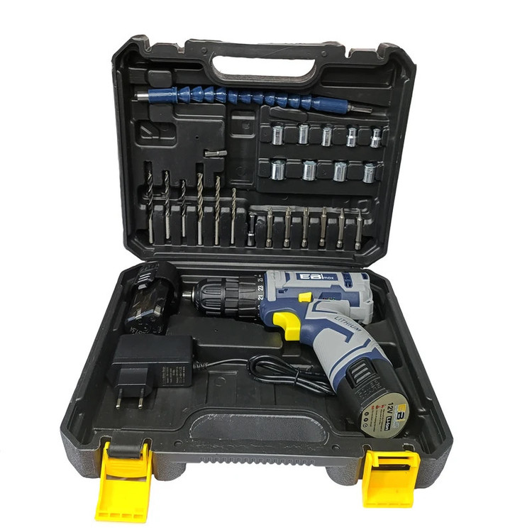 دریل پیچ گوشتی شارژی 10میلیمتری 12ولت ابی مکس مدل EM-12V مجموعه 24 عددی