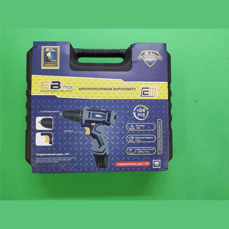 دریل پیچ گوشتی شارژی 10میلیمتری 12ولت ابی مکس مدل EM-12V مجموعه 24 عددی