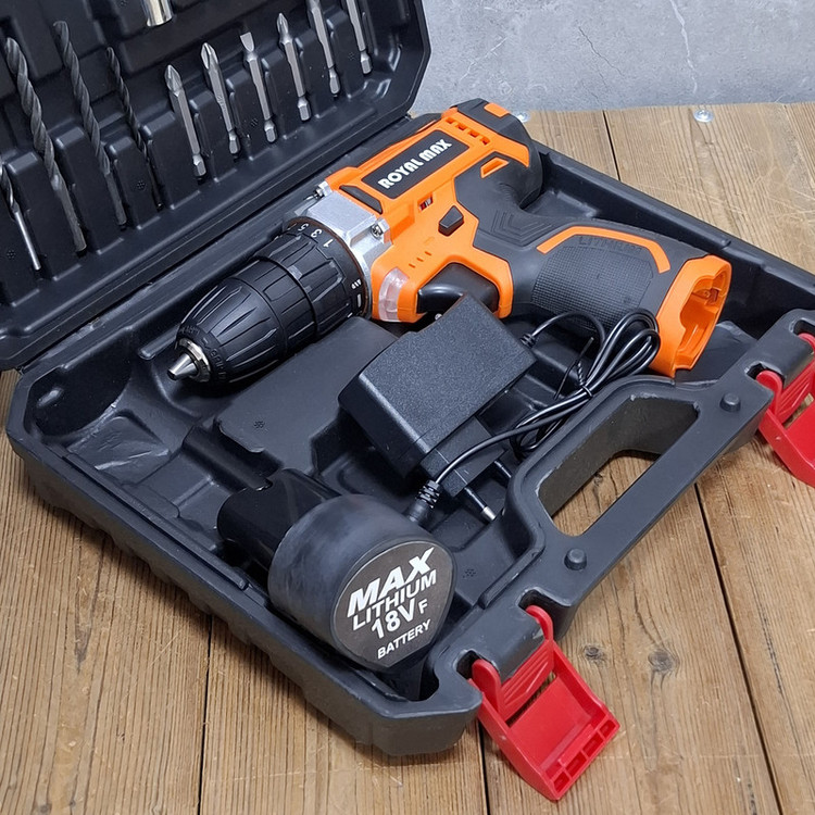مجموعه 28 عددی دریل پیچ گوشتی شارژی صنعتی 10 میلی متری 18 ولت رویال مکس مدل 18V/LITHIUM کد 23