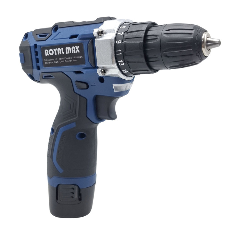 دریل پیچ گوشتی شارژی صنعتی 10 میلی متری 18 ولت رویال مکس مدل 18V کد 01 مجموعه 28 عددی