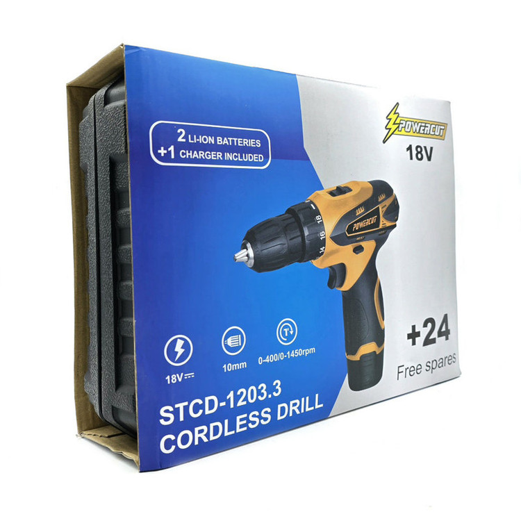 مجموعه 28 عددی دریل پیچ گوشتی شارژی 10 میلی متری 18 ولت پاور کات مدل STCD-1203.3