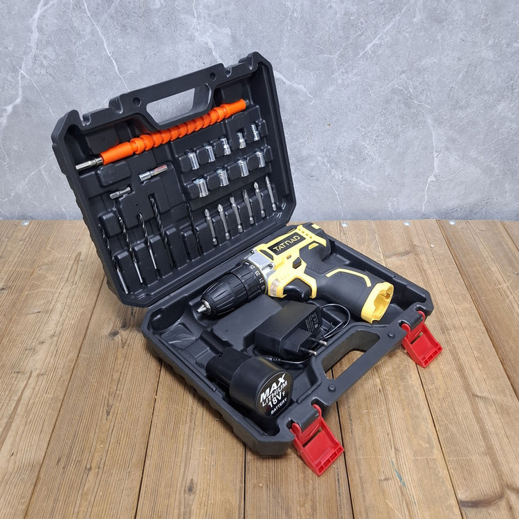 مجموعه 28 عددی دریل پیچگوشتی شارژی صنعتی 10 میلیمتری 18 ولت تات ناد مدل 18VF/LITHIUM کد 19