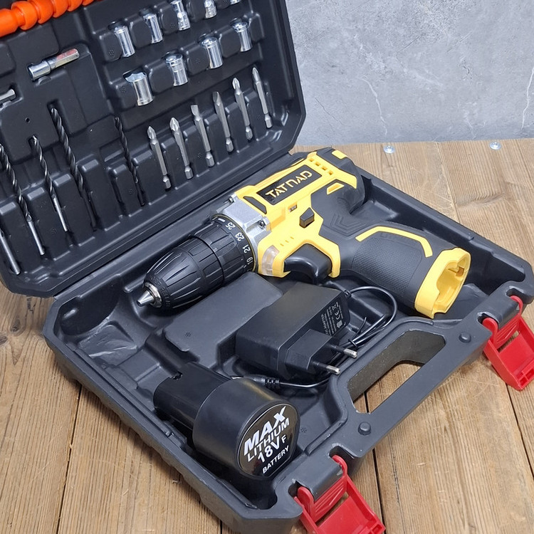 مجموعه 28 عددی دریل پیچگوشتی شارژی صنعتی 10 میلیمتری 18 ولت تات ناد مدل 18VF/LITHIUM کد 19