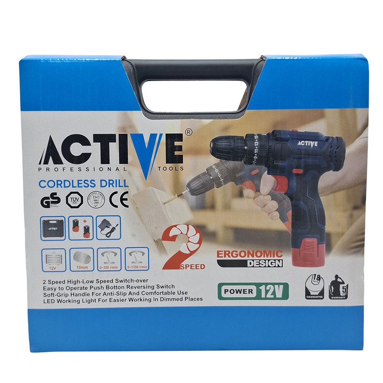 دریل چکشی شارژی 10 میلی متری 12 ولت اکتیو مدل AC_3112BR کد 30 مجموعه 29 عددی