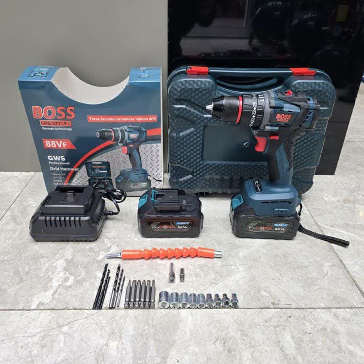 مجموعه 28 عددی دریل چکشی شارژی باس مدل BRUSHLESS-88VOLT- SIGNLE