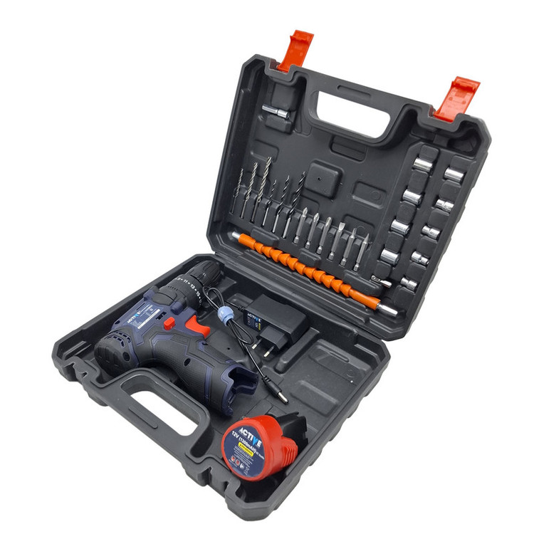 دریل چکشی شارژی صنعتی 10 میلی متری 12 ولت اکتیو مدل AC_3112BR کد 31 مجموعه 28 عددی