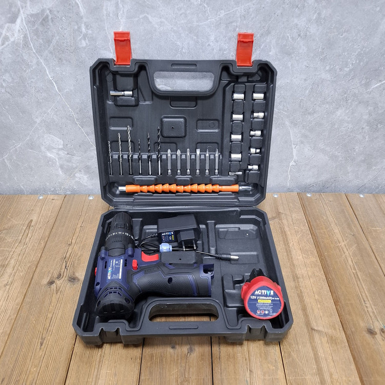 دریل چکشی شارژی صنعتی 10 میلی متری 12 ولت اکتیو مدل 10mm کد 33 مجموعه 28 عددی